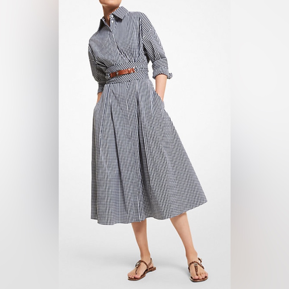Michael Kors Collection Gingham Stretch Cotton Poplin Shirtdress Size 2